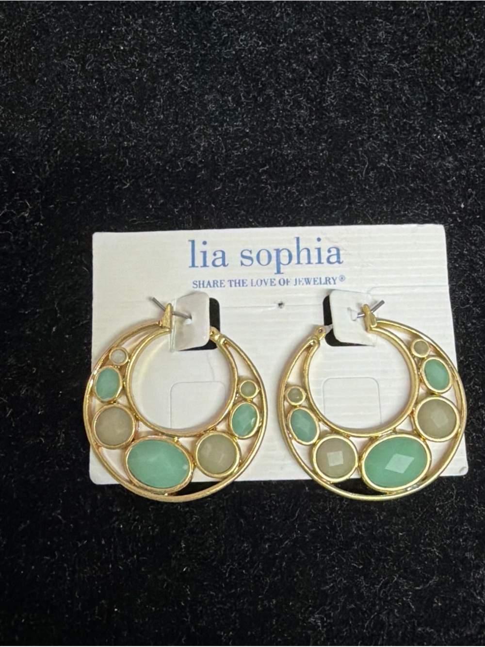 lia sophia Gold Cabo Amazonite green Hoop Earrings 1”